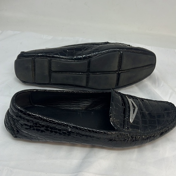 Prada Sz 9.5 Black Crocodile Embossed Patent Leather Driving Moccasins Loafers - Picture 7 of 11